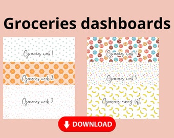 Grocery dashboards for A6 budget binder English | Budget folder | Budget savings | Savings challenge