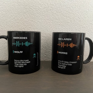 Taza de radio del tablero de Fórmula 1 Taza F1 Regalo Regalo Fórmula 1 Taza con texto Taza fórmula 1 negra imagen 1