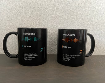 Taza de radio del tablero de Fórmula 1 | Taza F1 | Regalo | Regalo Fórmula 1 | Taza con texto | Taza fórmula 1 negra