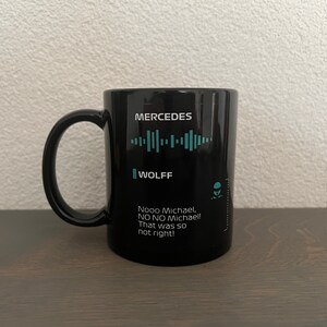 Taza de radio del tablero de Fórmula 1 Taza F1 Regalo Regalo Fórmula 1 Taza con texto Taza fórmula 1 negra no michael