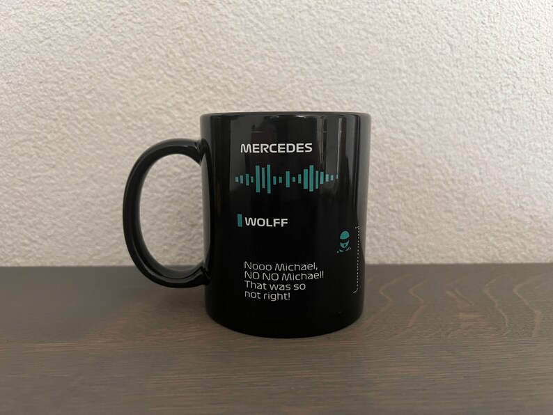 Taza de radio del tablero de Fórmula 1 Taza F1 Regalo Regalo Fórmula 1 Taza con texto Taza fórmula 1 negra no michael