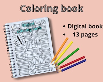 Books colouring book | Coloring for adults | colouring pages | Digital download | Anxiety colouring book | Books colouring