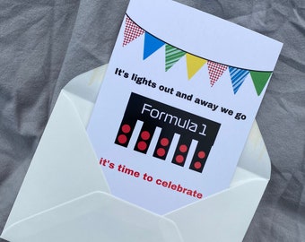 Formule 1 verjaardagskaart | It's lights out and away we go | F1 kaart | Formule 1 kaart | Happy birthday kaart | F1 cadeau