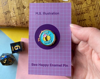 Bee Happy 0.75 Inch Bee Pin, Honey Bee Soft Enamel Pin, Bee Pun, Cottage Core, Garden Animal, Metal Broach,  Nature Lover, ITA Bag, Pun Pin