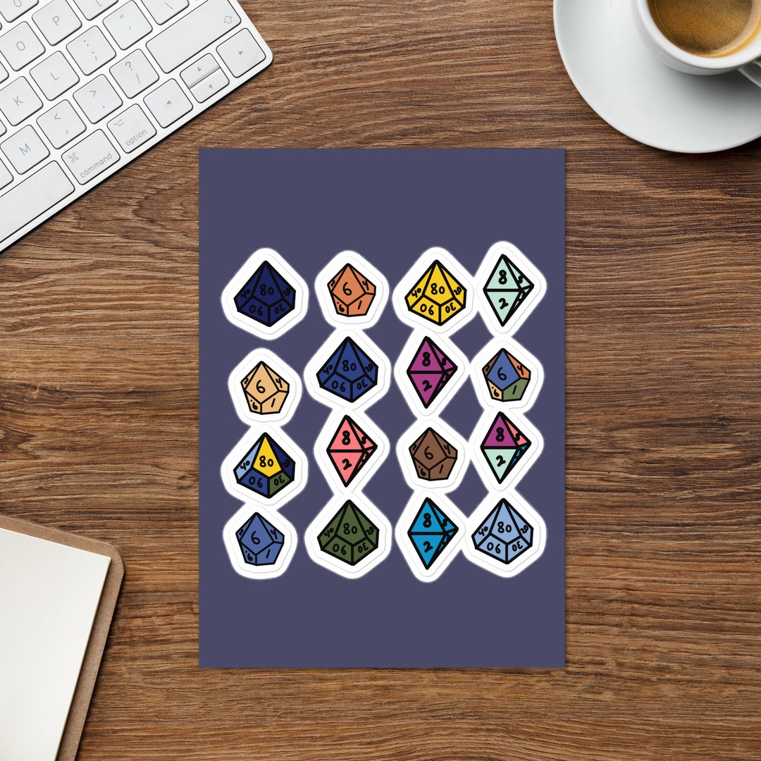 Dice Sticker Sheet, Dice Set, Tabletop Gaming Sticker Sheets, Gaming