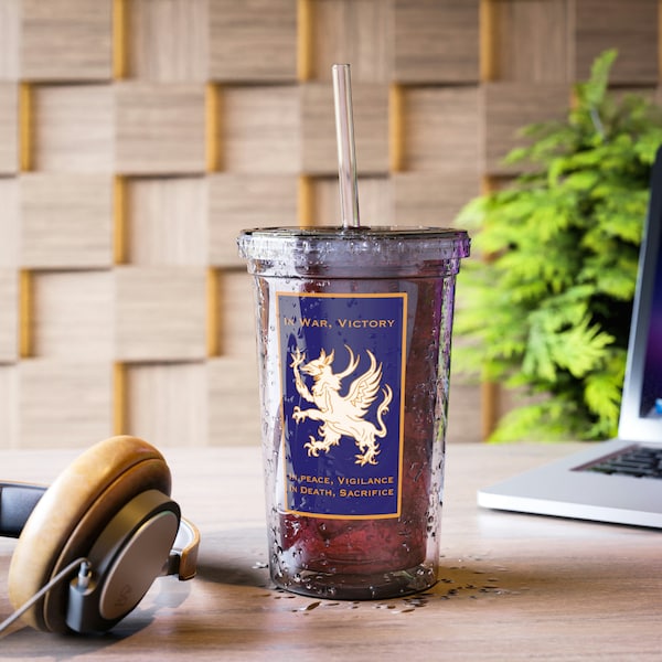 Grey-Warden Motto Insulated Dragon-Age Origins: Clear Acrylic Cup For Gamer With Lid And Straw, Inquisition Gaming Mug, Griffen Coffee Cup