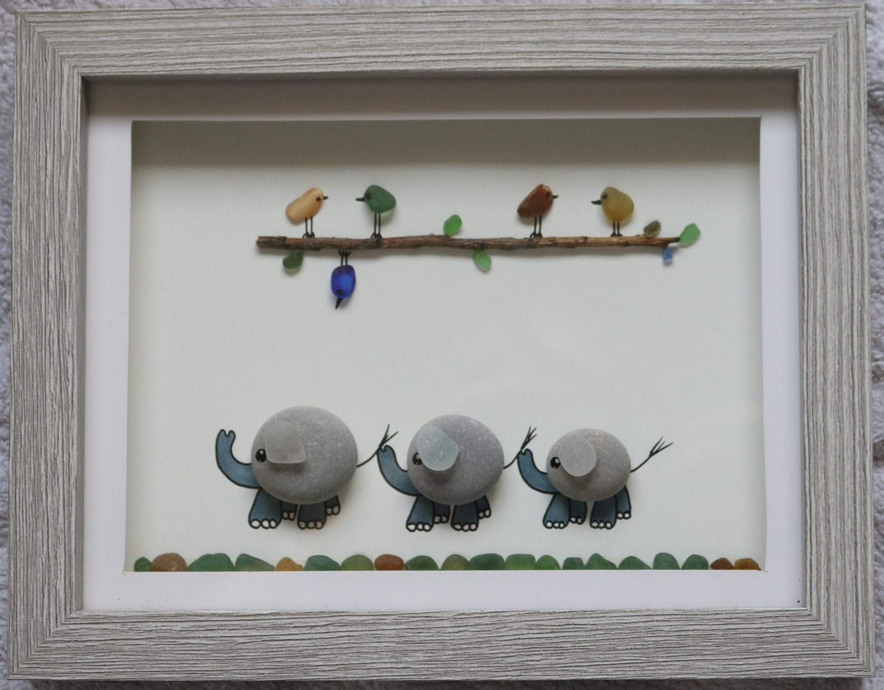 Pebble Art. Elephant family sea glass and pebble picture Etsy