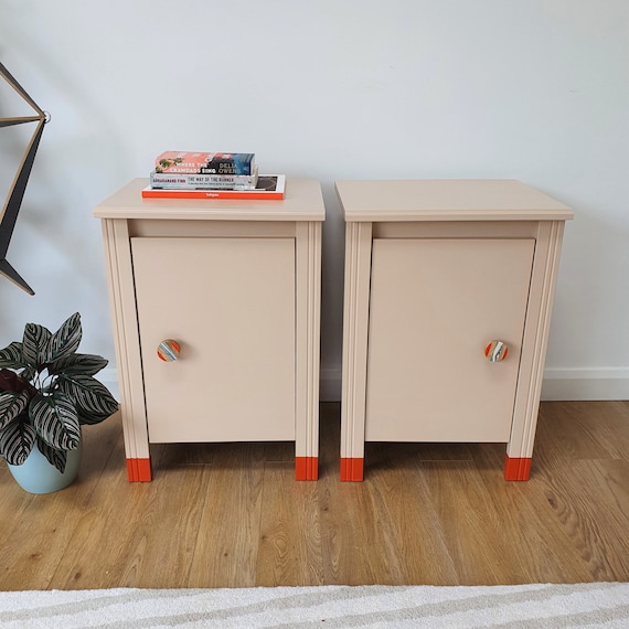 Pair of Bedside Tables | Bedroom Furniture | Upcycled Furniture | Orange Accent