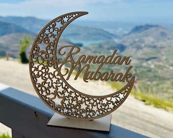 Letrero de Ramadán Mubarak, letrero, letrero de pared de Ramadán, Eid Mubarak, letrero de madera islámico, letreros de madera islámicos, Mubarak, productos de decoración de mesa islámicos
