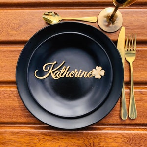Segnaposto con quadrifoglio, portafortuna, Segnaposto matrimonio, Personalizzato, Nomi in legno, Festa, Decorazione, Regalo, San Patrizio, Irlandese