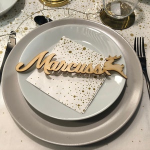 Place cards with reindeer, Wedding, Custom laser-cut names, Wooden, Party, Decoration, Gift, Signs, christmas