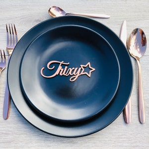 Tarjetas de lugar con estrella, Tarjetas de lugar de boda, Nombres personalizados cortados con láser, Nombres cortados con láser, Etiquetas de nombres, Fiesta, Decoración, Regalo, noche, luna, estrella
