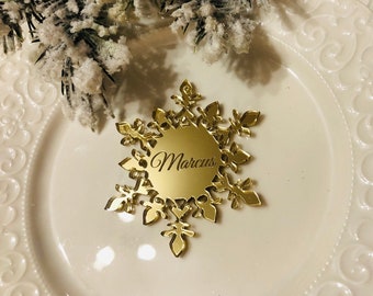 Engraved names inside snowflake, place cards, name signs, celebration, engraved place cards, snowflake place cards, gift, engrave