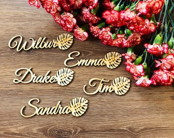 Place cards with leaf, Wedding place cards, Custom laser-cut names, Laser cut names, Name tags, Party, Decoration, Gift