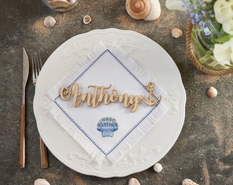 Place cards with anchor,Sailors,place cards,Custom laser-cut names,ship,sail,sea,Name tags,Party,Decoration,Ocean Wedding table decor