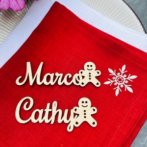 Segnaposto con pan di zenzero,Segnaposto matrimonio,Omino di pan di zenzero,nomi tagliati al laser,natale, inverno, abete,Targhette per nome,Festa,