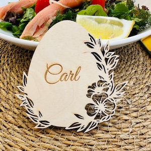 Tarjetas de lugar de Pascua, huevo de conejo de Pascua, tarjetas de lugar con nombre personalizado, regalo, fiesta, celebración, grabado, flores, decoración, Pascua