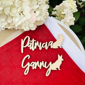 Place cards with Corgi,dog,custom place cards,engraved animal place cards,gift,pet,party,celebration,puppy,Pembroke Welsh Corgi,Welsh corgi