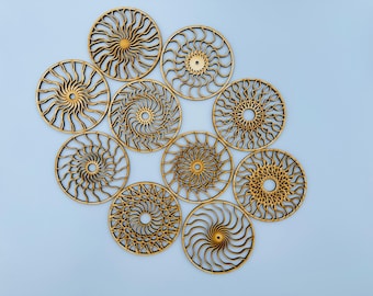 Wooden coasters set of 10 drink coasters, drink coasters, designed coasters, table decoration, coaster pack, laser cut coasters