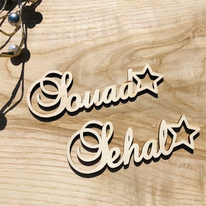 Tarjetas de lugar con estrella, Tarjetas de lugar de boda, Nombres personalizados cortados con láser, Nombres cortados con láser, Etiquetas de nombres, Fiesta, Decoración, Regalo, noche, luna, estrella