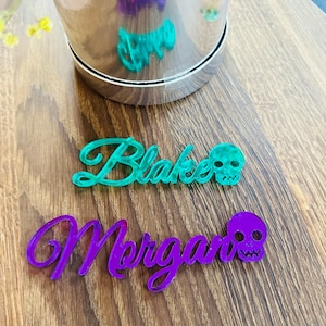 Tarjetas de lugar con calavera, Tarjetas de lugar para bodas, Nombres personalizados cortados con láser, Etiquetas de nombre, Fiesta, Decoración, Regalo, Halloween, Hueso, Cabeza, Esqueleto