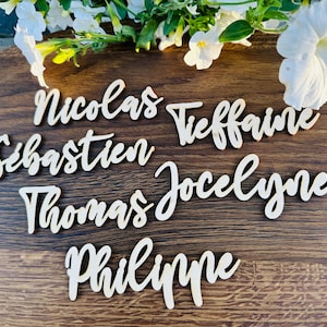 Marque-places, Marque-places de mariage, Prénoms personnalisés découpés au laser, Prénoms en bois découpés au laser, Plaques nominatives, Fête, Décoration, Cadeau, Plaques de dressage