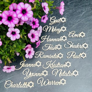 Coloque cartões com sol, planeta, cartões de casamento, nomes personalizados cortados a laser, madeira, festa, decoração, céu, coelho do sol, raio de sol, sistema solar, galáxia