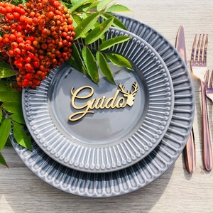 Plaatskaarten met rendieren, plaatskaarten bruiloft, aangepaste lasergesneden namen, Kerstmis, naamkaartjes, feest, decoratie, cadeau, hert, dier, kerstmis