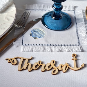 Segnaposto con ancora, marinai, segnaposto, nomi personalizzati tagliati al laser, nave, vela, mare, cartellini, festa, decorazione, decorazioni per tavoli da matrimonio con tema oceano