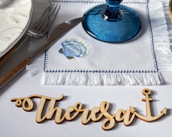 Place cards with anchor,Sailors,place cards,Custom laser-cut names,ship,sail,sea,Name tags,Party,Decoration,Ocean Wedding table decor