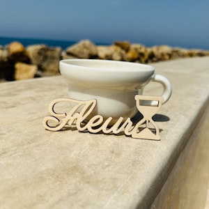 Tarjetas de mesa con reloj de arena, Tarjetas de mesa para bodas, Nombres personalizados cortados con láser, Nombres cortados con láser de madera, Hora, Fiesta, Decoración, Regalo, Reloj, Arena