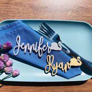 Segnaposto con cigno,Matrimonio,Nomi personalizzati tagliati al laser,Festa,Animali selvatici,Regalo,Segnali,Segnaposto di Natale.Segnali,Natura,Foresta,Uccelli,Il Cigno