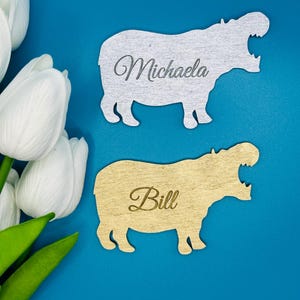 Hippopotamus place cards, engraved animal place cards, celebration, engraving, decoration, safari, Africa, lion, elephant, zoo, savannah