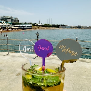 Drink stirrers with engraving on circle, drink decoration, Wedding decoration, drink, christmas, new year, celebration, cocktail