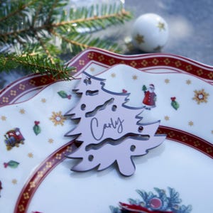 Tarjetas de lugar grabadas árbol de navidad, tarjetas de lugar de boda, grabadas, nombres cortados con láser, etiquetas de nombre, fiesta, decoración, regalo, invierno, navidad, árbol