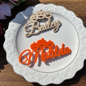 Place cards with pumpkins, Wedding place cards, Custom laser-cut names, Laser cut names, Name tags, Party, Decoration, Gift, halloween