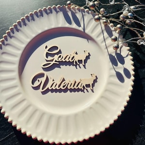 Tischkarten mit Ziege, Tischkarten, Tischmarken, Laser Cut Namen, Wolle, Selige Tischkarten, Bauernhof Tier, Brauch, Vieh, Horn, Tier