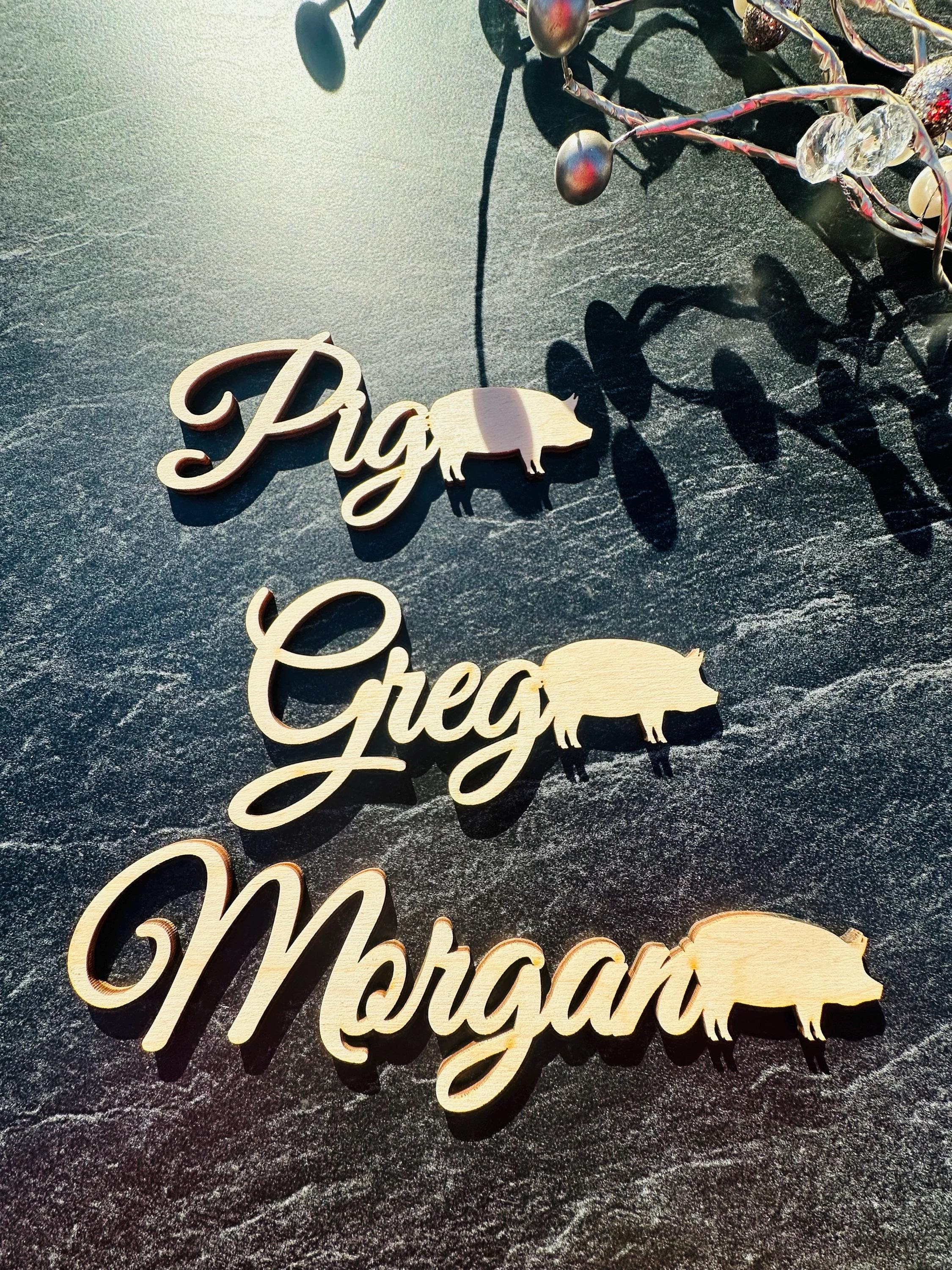 Table cards with pig, Meal choice Place cards, Meal Place marks, Laser Cut Names, pig, Blessed Place Cards, farm animal, bacon, boar, custom