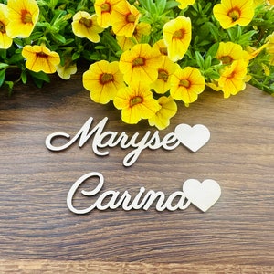 Marque-places avec coeur, marque-places pour mariage, amitié, sincérité, noms personnalisés découpés au laser, noms en bois découpés au laser, plaquettes d'identification, fête, décoration, cadeau