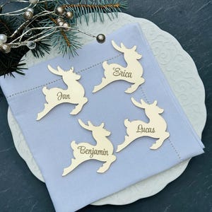 Met rendieren gegraveerde plaatskaarten, Kerstmis, Kerstmis. kerstman, viering, nieuwjaar, rendier, hert, cadeau, plaatskaart, op maat