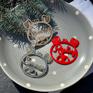 Plaatskaartballen hond, kerstballen / bubbels, kerstboomversieringen, boomballen, kerstmis, kerstmis, plaatskaarten, decor, naam
