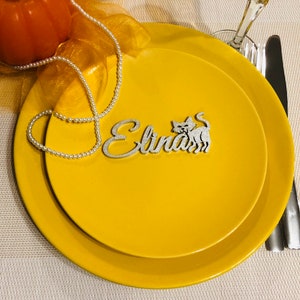 Segnaposto con gatto, Segnaposto per matrimonio, Nomi personalizzati tagliati al laser, Nomi tagliati al laser, Etichette, Festa, Decorazione, Regalo, Halloween, Fantasmi