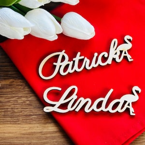 Marque-places avec flamant rose, marque-places de mariage, noms personnalisés découpés au laser, oiseau, plaques d'identification, fête, décoration, cadeau, rose, colonie, célébration