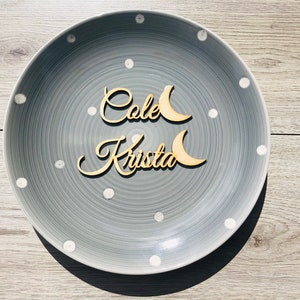 Tarjetas de lugar con luna, Tarjetas de lugar de boda, Nombres personalizados cortados con láser, Madera, Fiesta, Decoración, mese, Letreros, luna, mubarak, eid, ramadan,mois