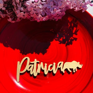 Segnaposto rinoceronte, segnaposto personalizzati, segnaposto rinoceronte inciso, animale, savana, celebrazione, Halloween, decorazione, foresta, zoo, rinoceronte, Africa
