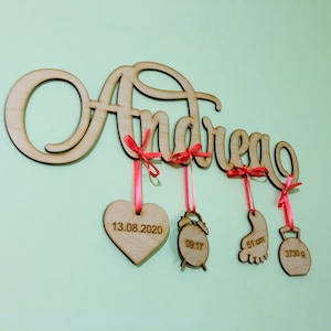 Grande cartello da parete in legno con data, ora, lunghezza, peso incisi, cartello in legno per neonati, cartello per asilo nido. Decorazione da parete, cartello personalizzato