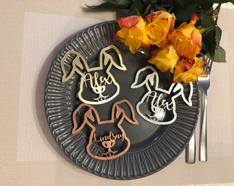 Bunny place cards, custom place cards, engraved animal place cards, gift, pet, party, celebration, engraving, animal, bunny, decoration