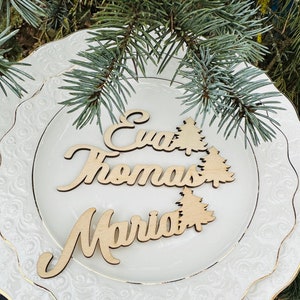 Marque-places avec sapin de Noël, Marque-places pour mariage, Prénoms personnalisés découpés au laser, Plaques nominatives, Fête, Décoration, Cadeau, Noël, sapin