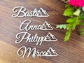Place cards with earth, Wedding place cards, Custom laser-cut names, Laser cut names, Name tags, Party, Decoration, Gift, cloud, mountain product logo