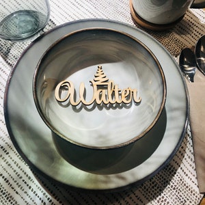 Segnaposto con albero di Natale, Segnaposto per matrimonio, Nomi personalizzati tagliati al laser, Etichette con nome, Festa, Decorazione, Regalo, Natale, albero